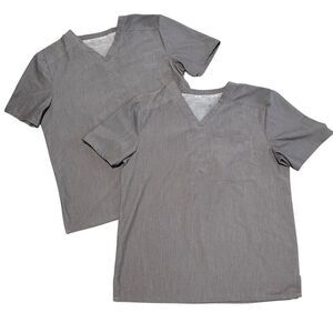 Fabletics Men's Gray V-Neck Scrub Tops Bundle Size M Short Sleeve